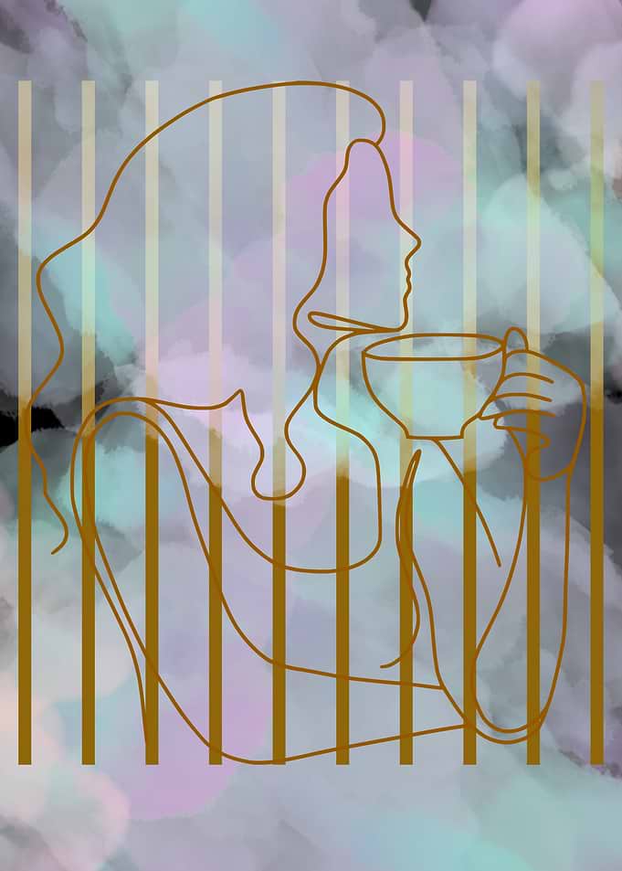 Woman with Coffee Line Art