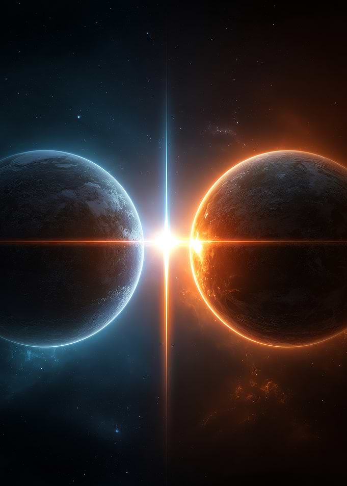 Planetary Collision: Blue and Orange Worlds