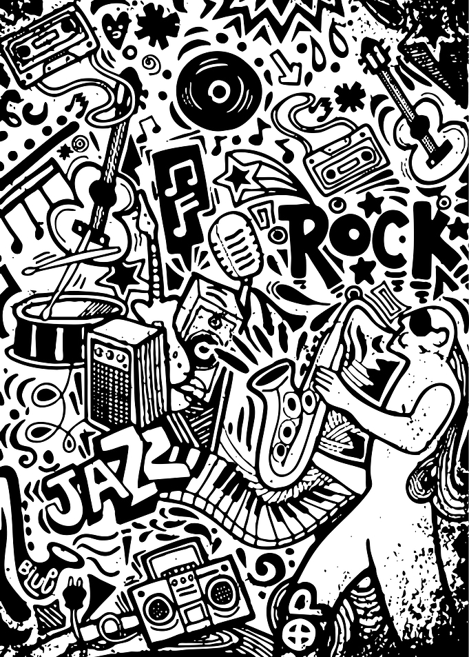 Rock and Jazz Music Doodle Art