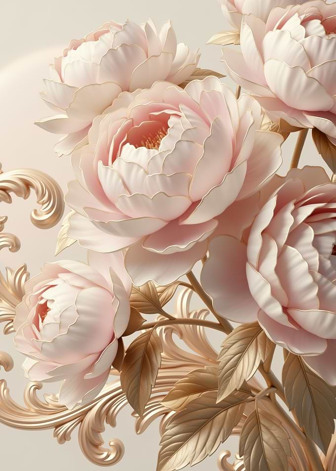 Pale Pink Peonies with Gold Accents