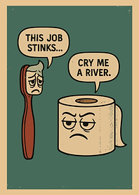 Funny Bathroom Poster, Toothbrush & Toilet Paper Cartoon Wall Art, Humorous Home Decor