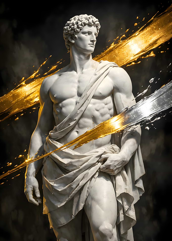 Marble Statue with Gold and Silver Accents