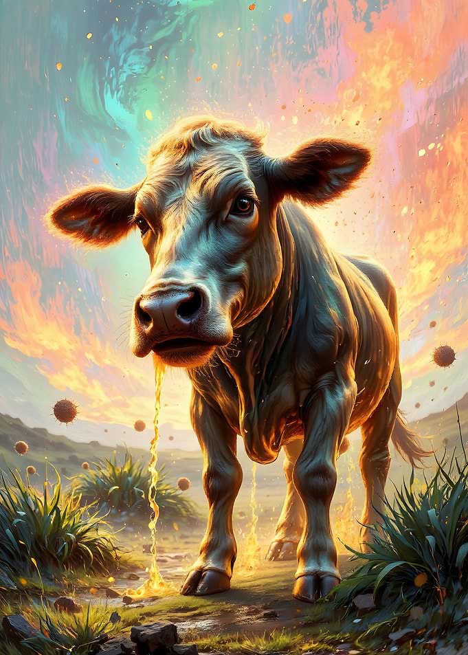 Cow in a surreal landscape