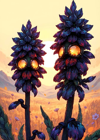 Anthropomorphic Flower Plants at Sunset