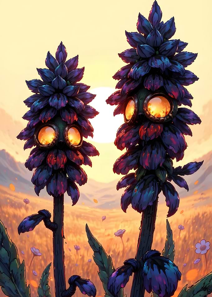 Anthropomorphic Flower Plants at Sunset