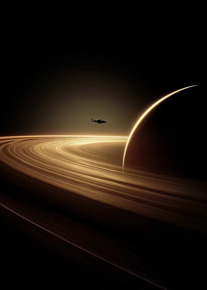 Spaceship over Saturn-like Rings