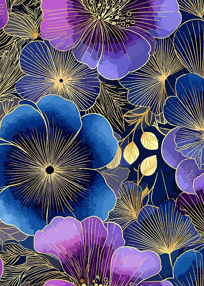 Floral pattern with gold line art