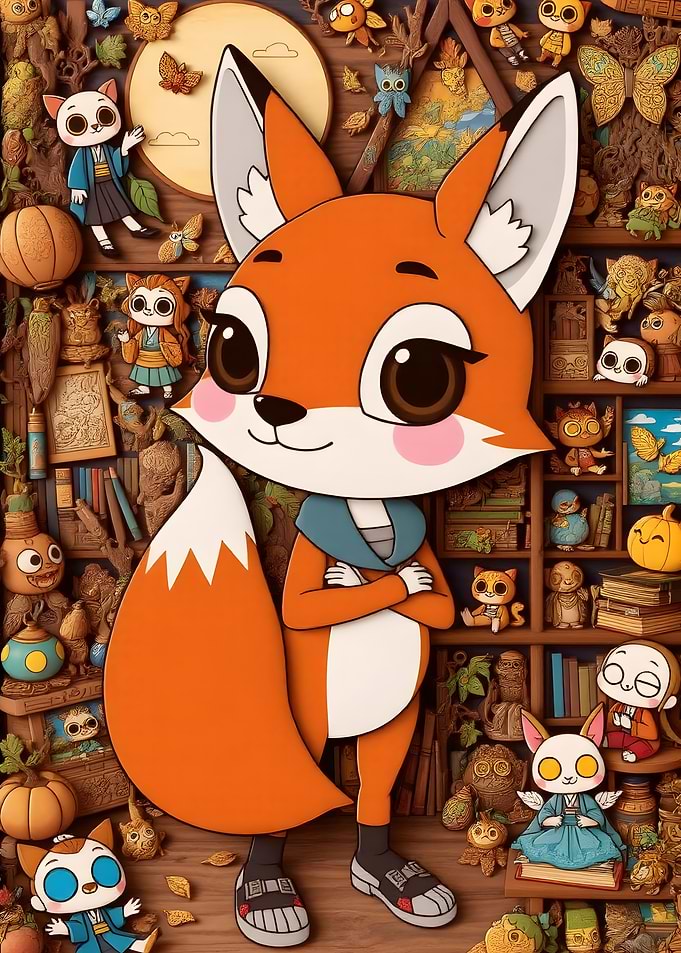 Cartoon Fox Character in a Room