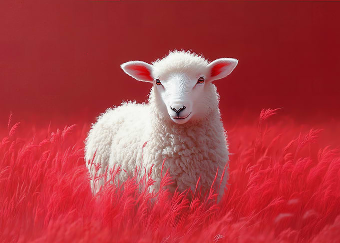 White Sheep in Red Field