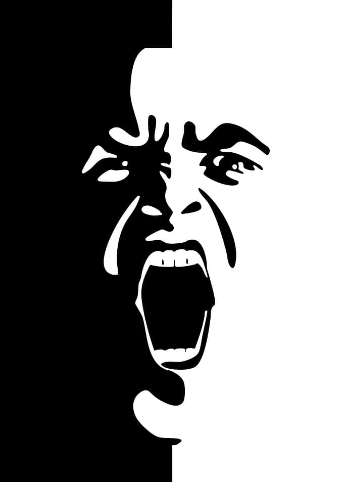 Screaming Face Black and White Portrait