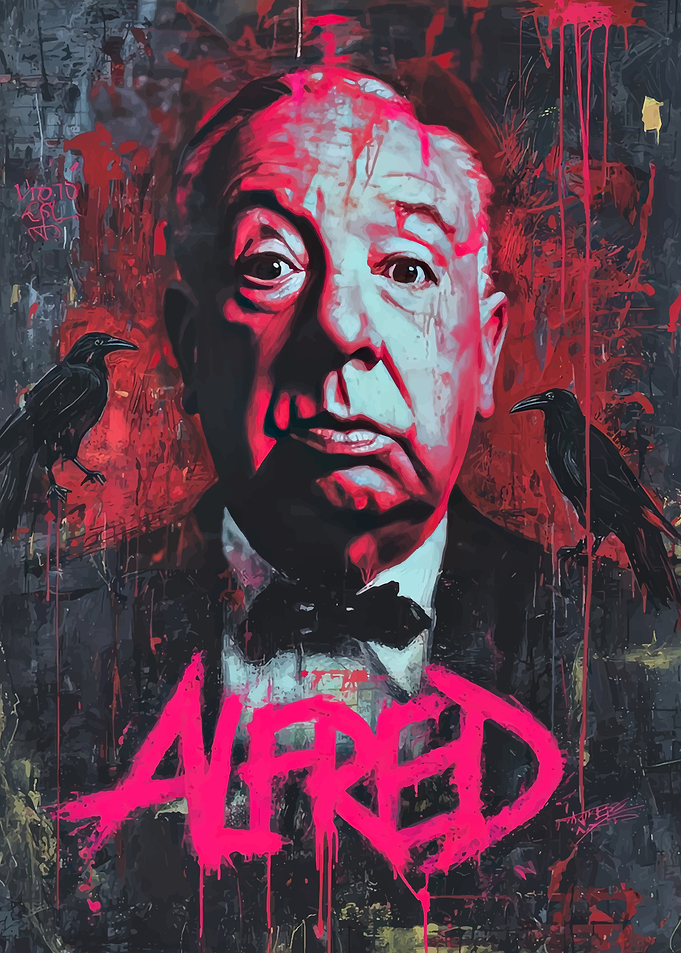 Alfred Hitchcock Portrait with Ravens