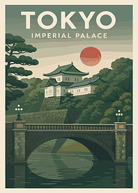 Tokyo Imperial Palace Poster, Vintage Japan Travel Art, Japanese Landmark Wall Decor Print
