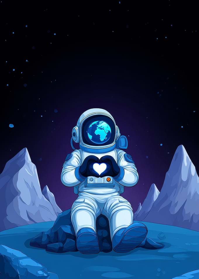 Astronaut with Earth in Helmet