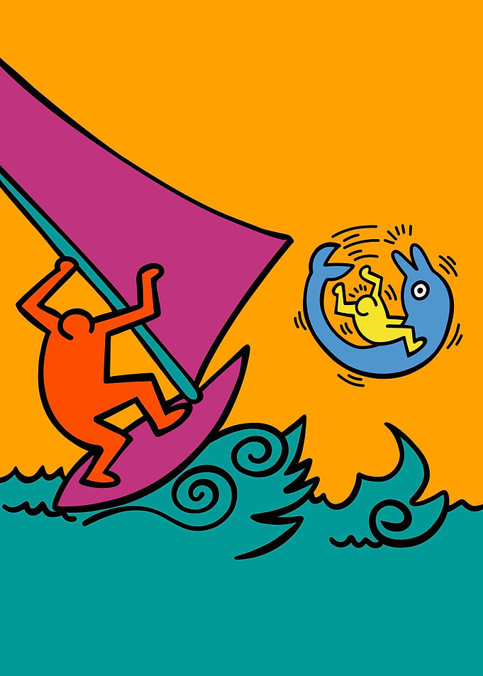 Windsurfing and Dolphin Pop Art