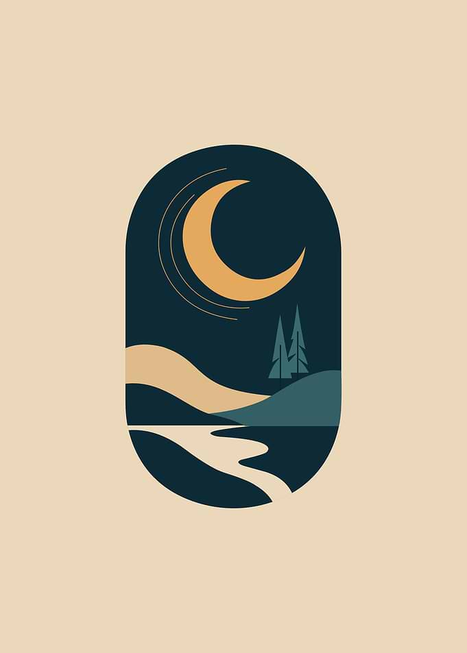Minimalist Night Landscape with Crescent Moon