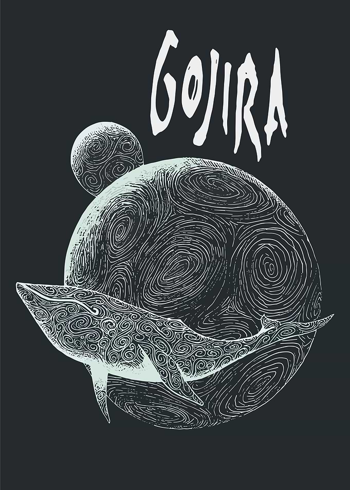 Gojira Whale and Moon Illustration
