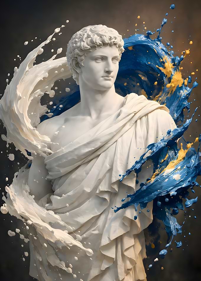 Classical Statue with Colorful Splash