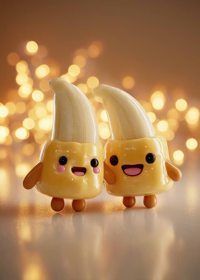 Two Cute Banana Characters with Bokeh