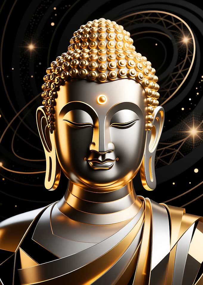 Golden Gautam Buddha Statue with Abstract Background