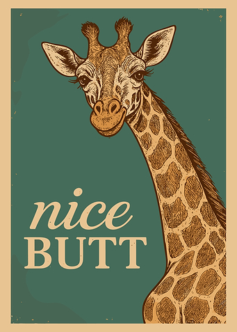 Giraffe Nice Butt Poster, Funny Animal Wall Art, Retro Safari Animal Illustration Print