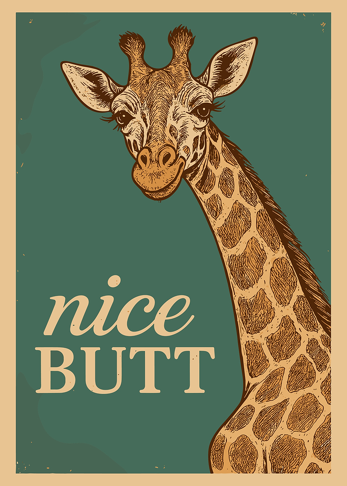 Giraffe Nice Butt Poster, Funny Animal Wall Art, Retro Safari Animal Illustration Print