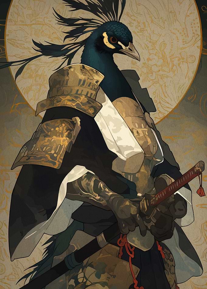 Peacock Samurai Warrior Illustration