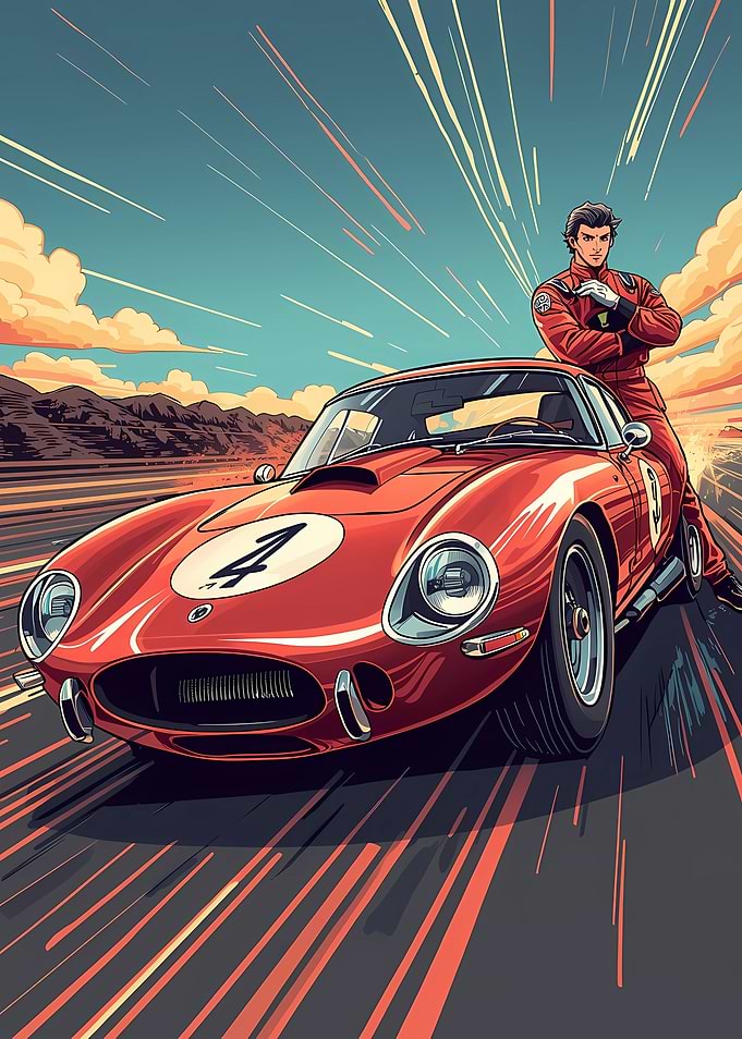 Red Race Car with Driver