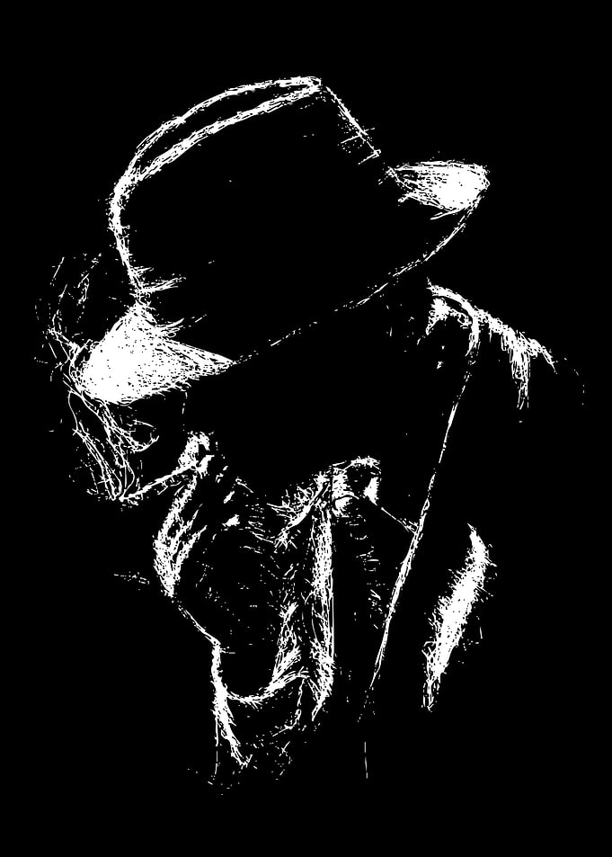 Monochrome Figure with Hat and Coat