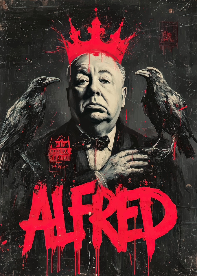 Alfred Hitchcock with Ravens and Crown