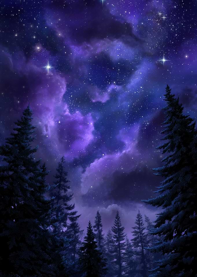 Night Sky Over Forest