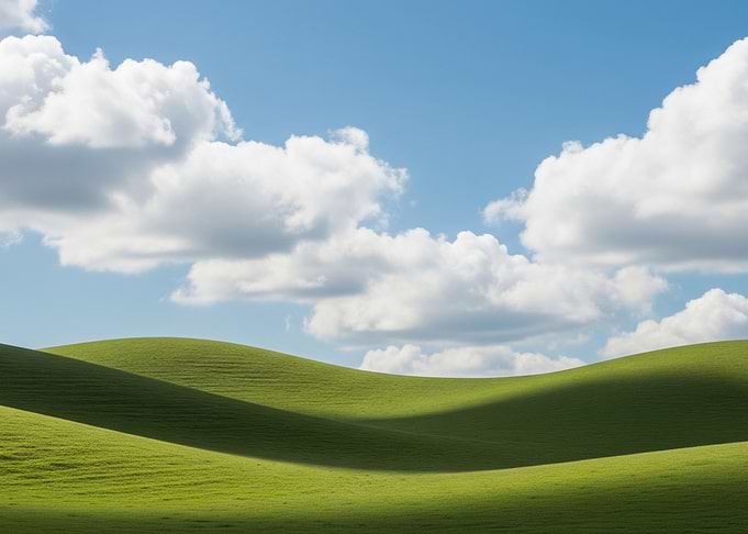 Rolling Green Hills Under Cloudy Sky