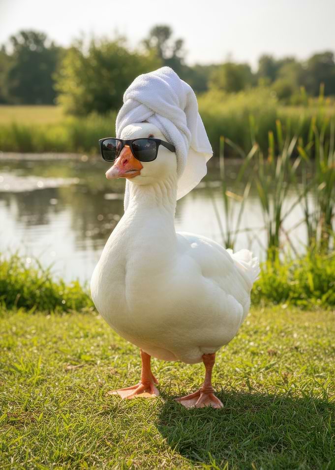 Cool Goose with Towel and Sunglasses