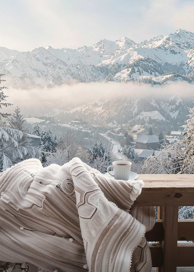 Winter Mountain View with Coffee