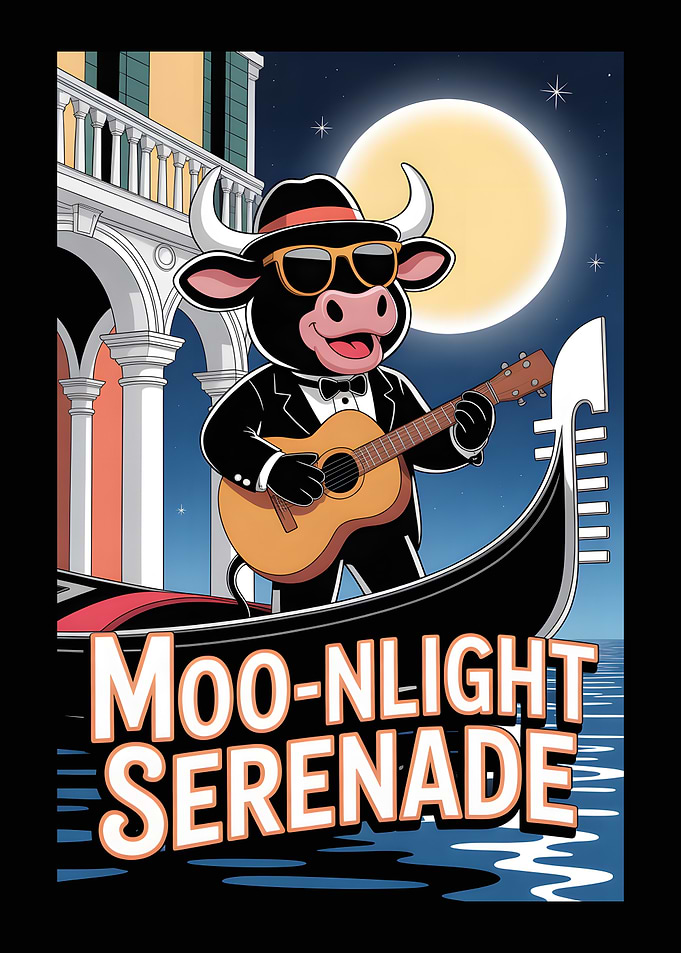 Moo-n light Serenade Bull Cartoon