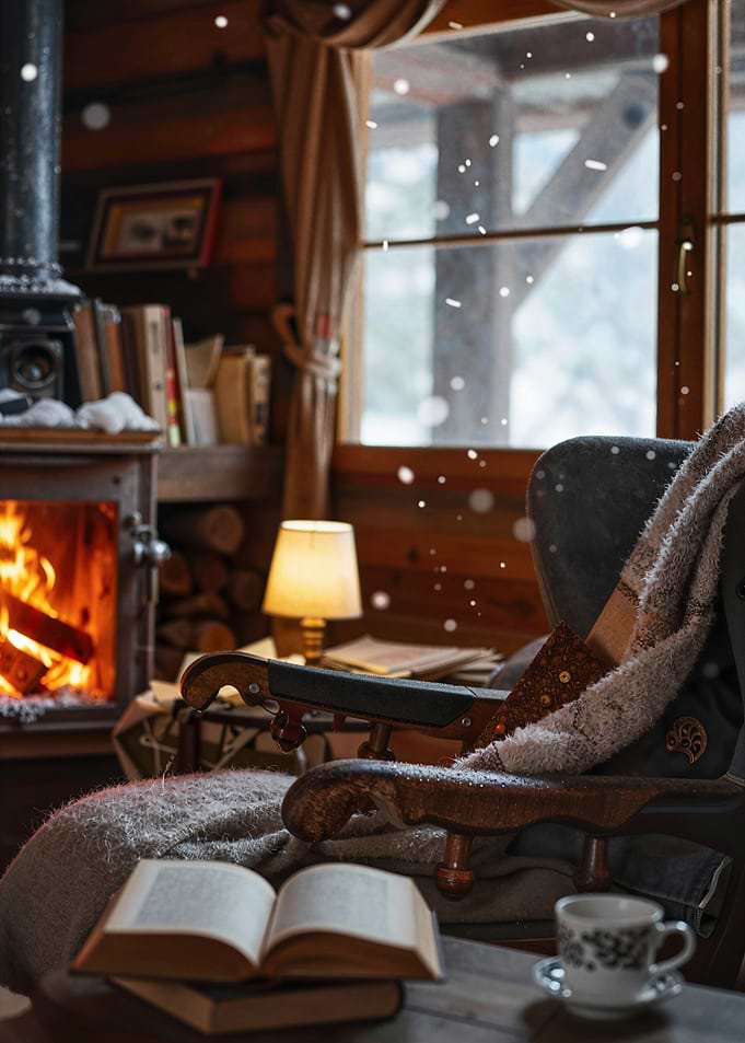 Cozy Cabin Interior with Fireplace