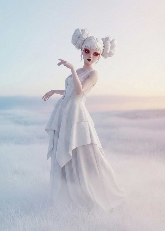 Ethereal White Dress in Dreamy Landscape