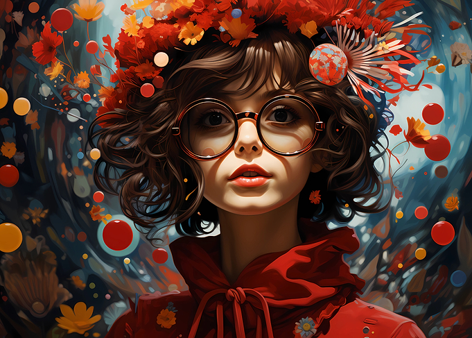 Girl with Floral Crown and Glasses