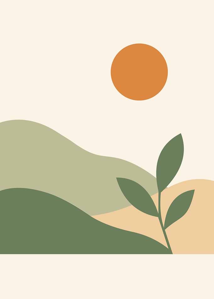 Minimalist Landscape with Plant and Sun