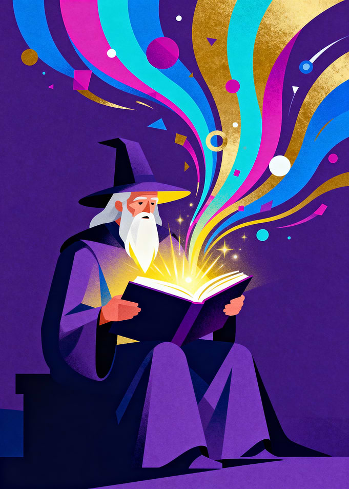 Wizard reading a magic book