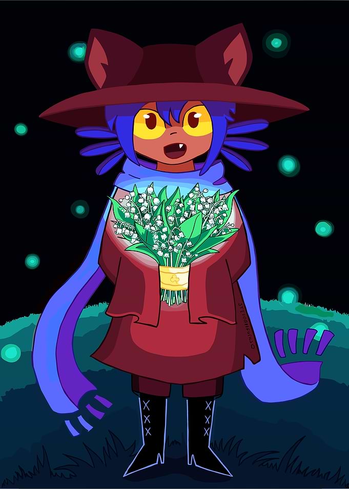 Niko holding flowers in a field