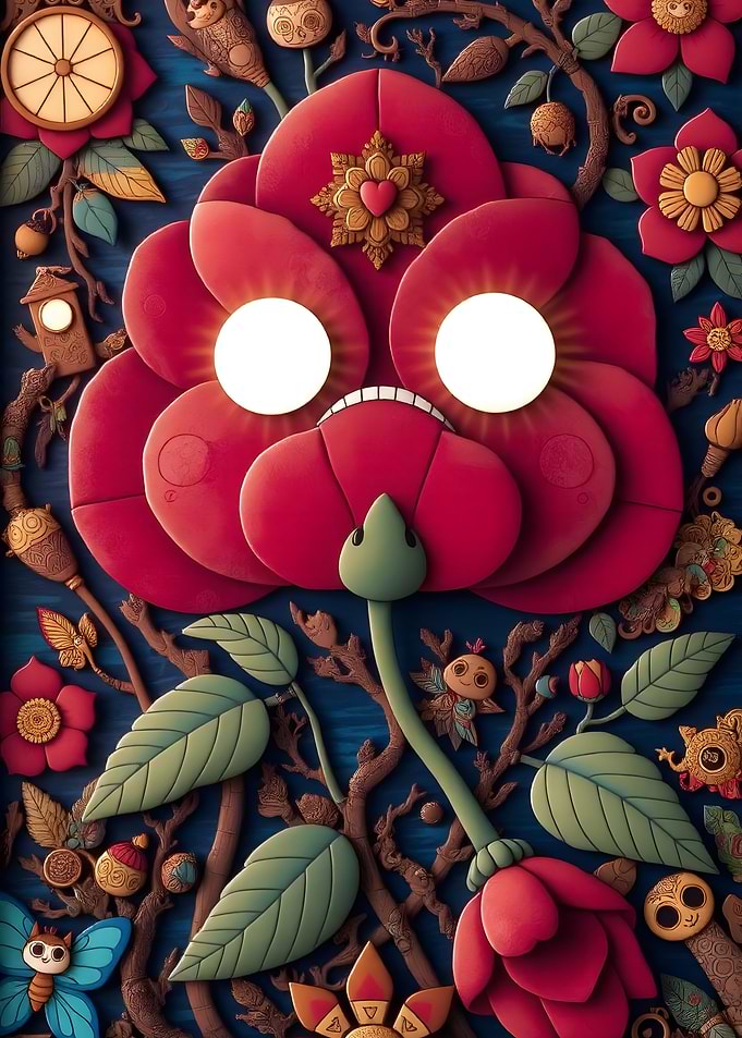 Floral Fantasy with Cartoon Elements