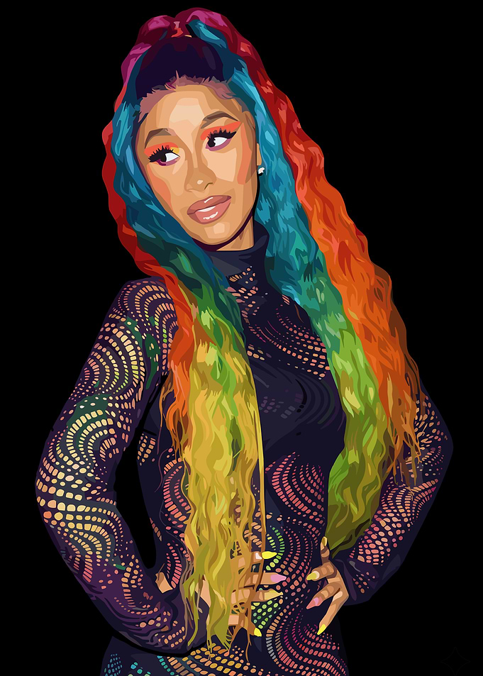 Cardi B with Rainbow Hair