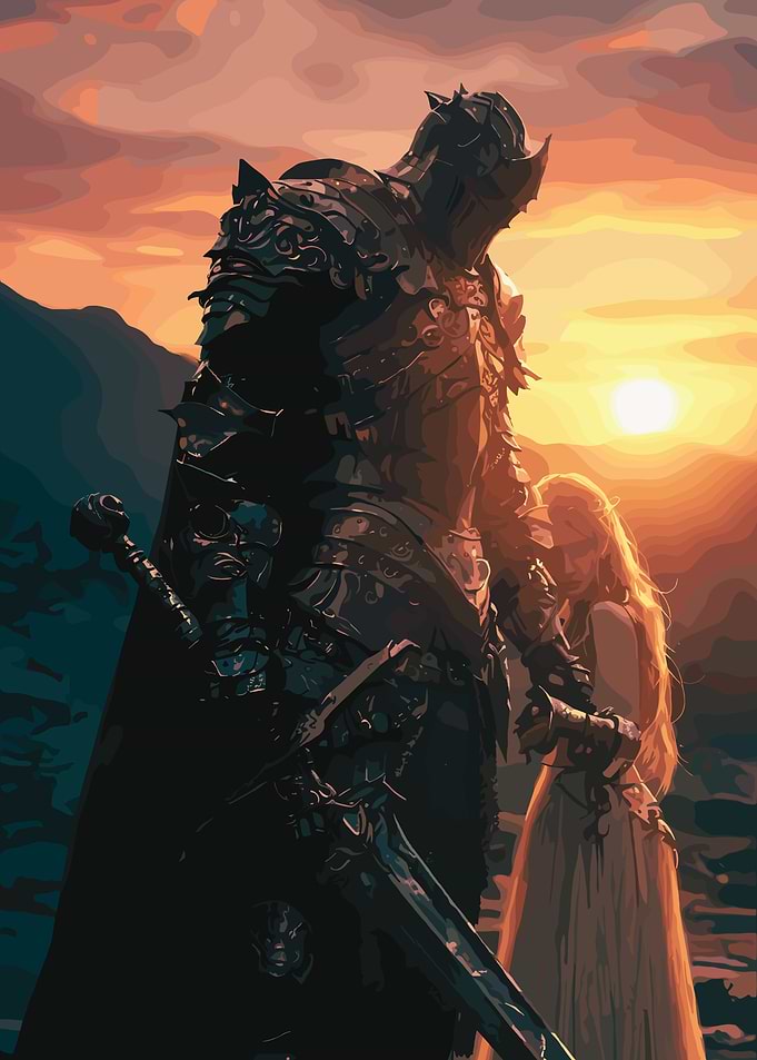 Knight and Maiden at Sunset