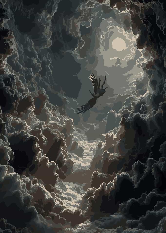 Falling Angel in Cloudy Sky