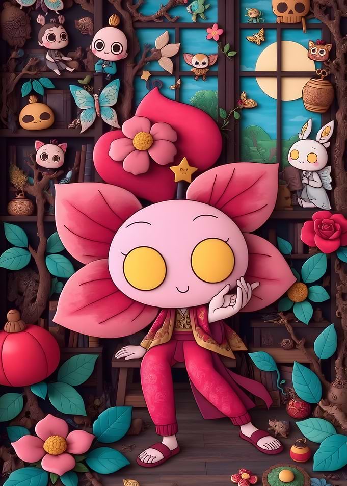 Whimsical Flower Character in a Playful Setting