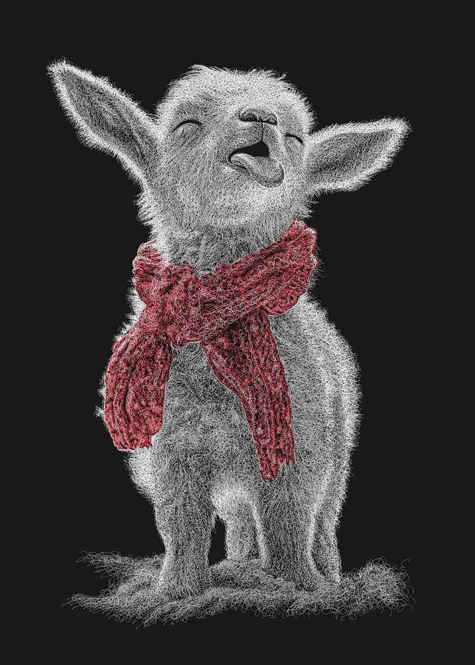 Whimsical Lamb with Red Scarf