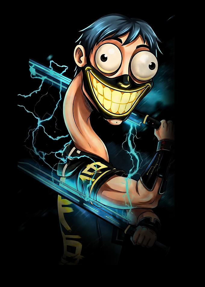 Cartoon Warrior with Glowing Swords