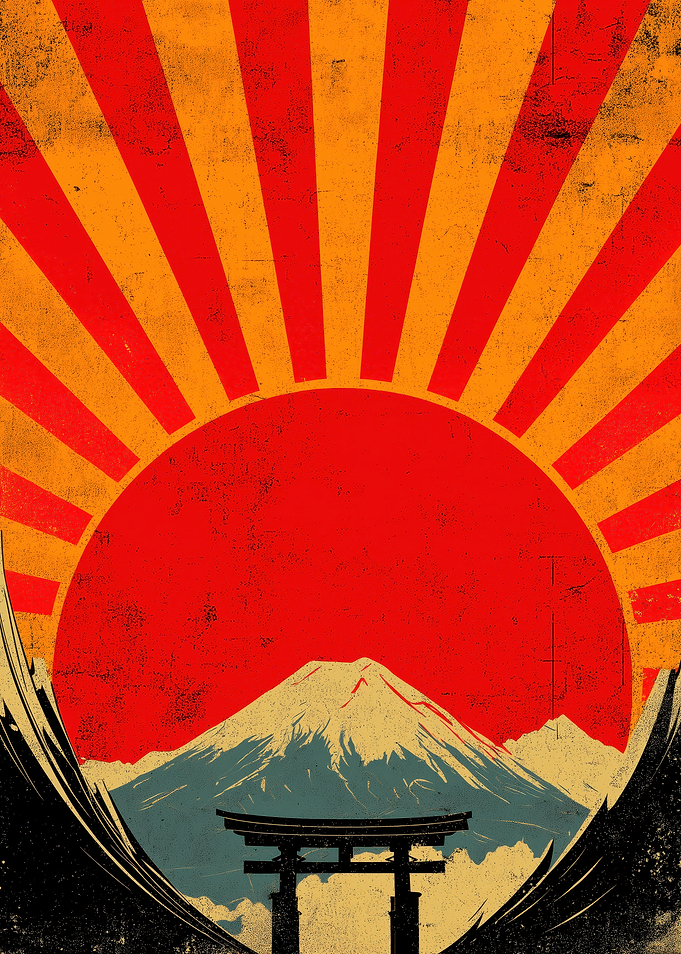 Retro Mount Fuji Rising Sun