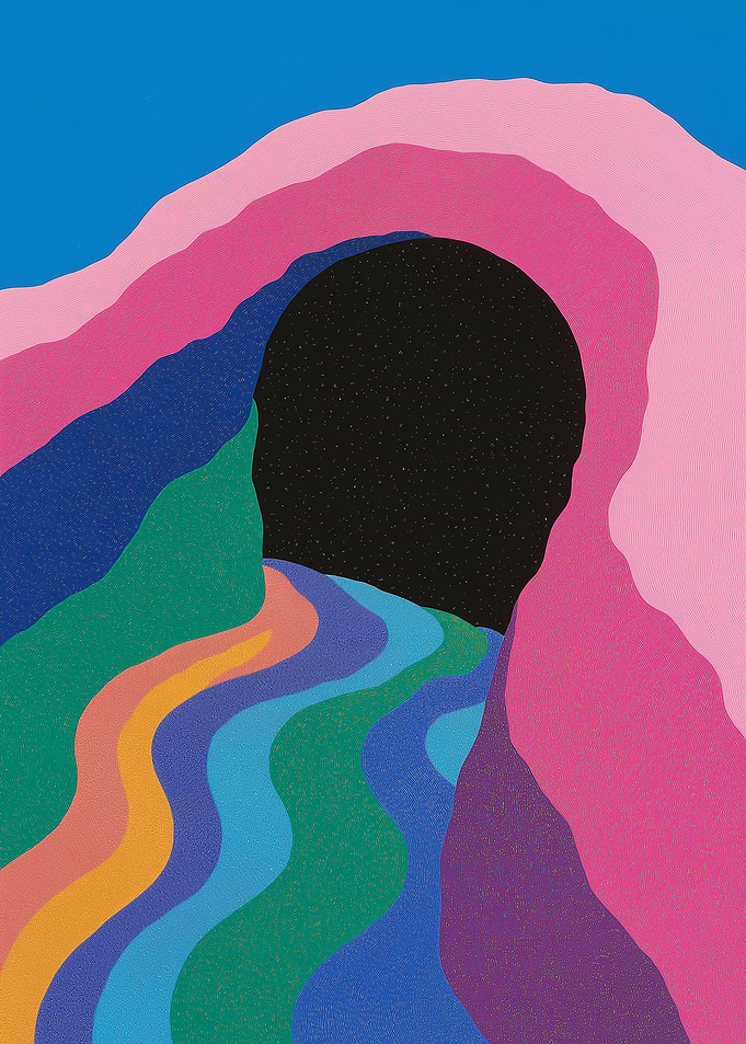 Abstract Colorful Landscape with Black Void