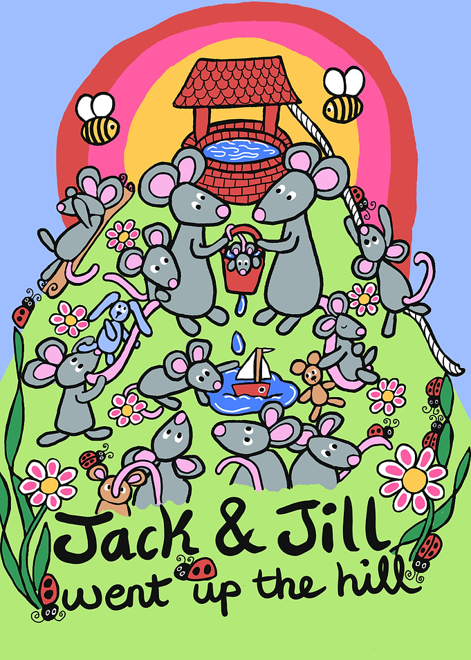Jack and Jill Mouse Illustration Cartoon Style Hand Drawn